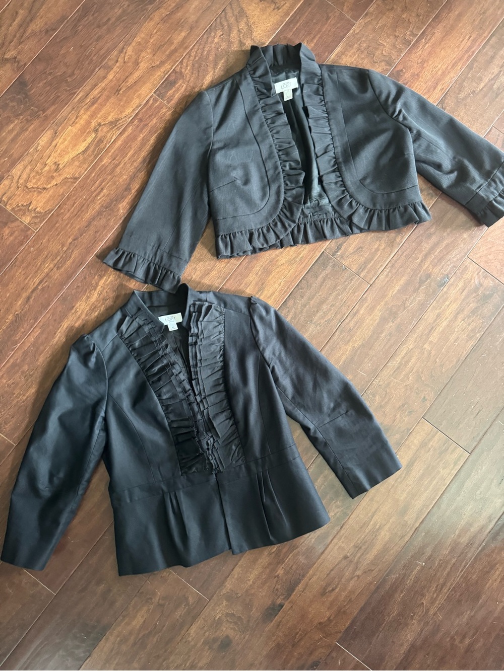 LOFT Black Ruffled Blazer Duo - Cropped & Peplum Styles (4 and 4P)